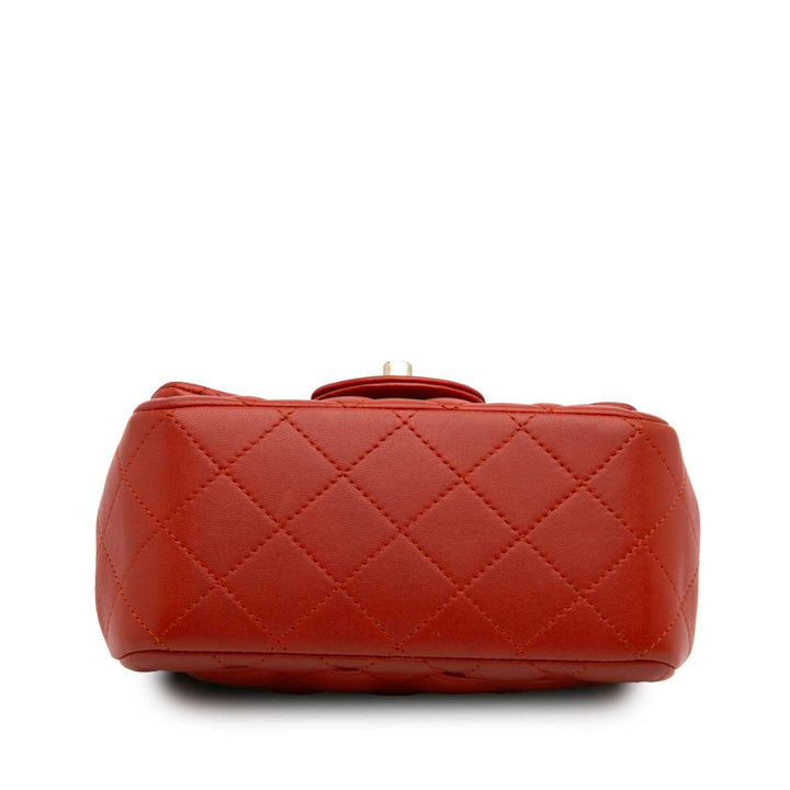 Mini Square Classic Lambskin Single Flap Orange - Gaby Paris