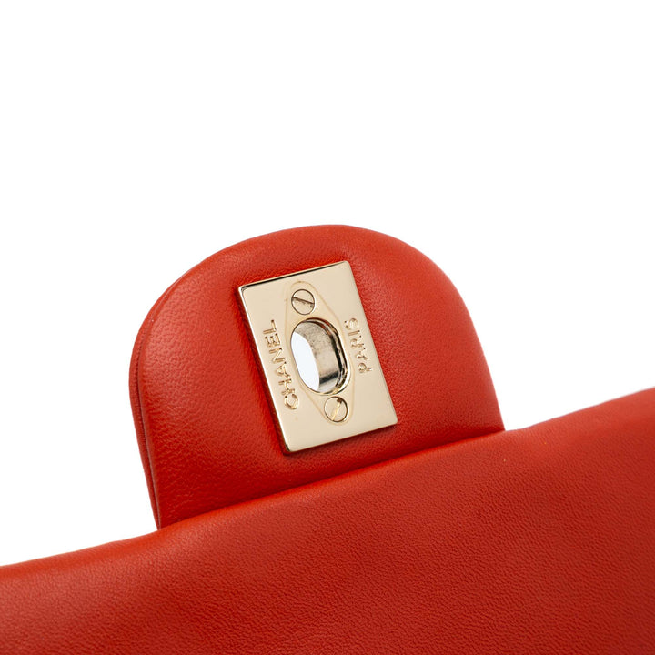 Mini Square Classic Lambskin Single Flap Orange - Gaby Paris