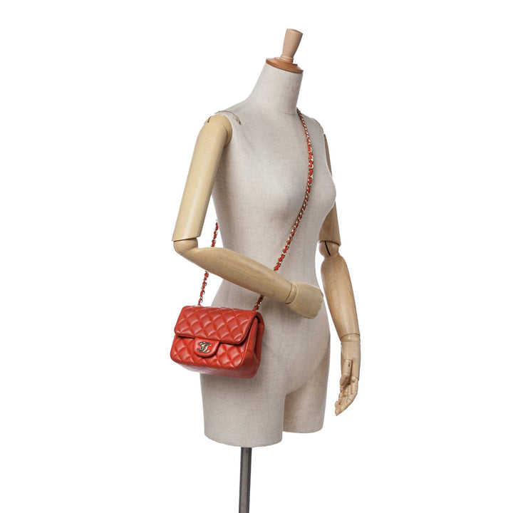 Mini Square Classic Lambskin Single Flap Orange - Gaby Paris