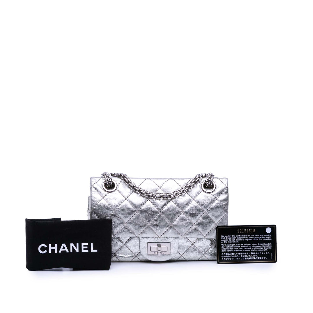 Mini Reissue 2.55 Metallic Aged Calfskin Double Flap 224 Silver - Gaby Paris