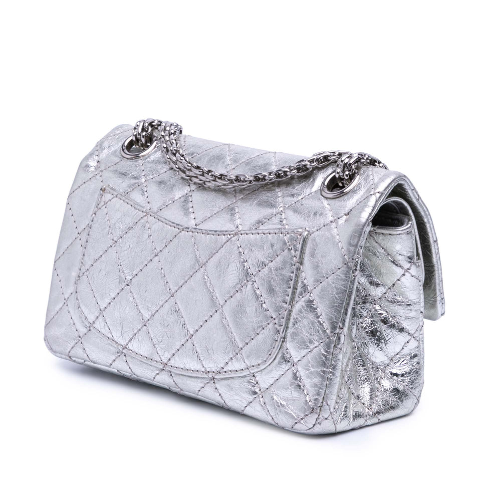 Mini Reissue 2.55 Metallic Aged Calfskin Double Flap 224 Silver - Gaby Paris