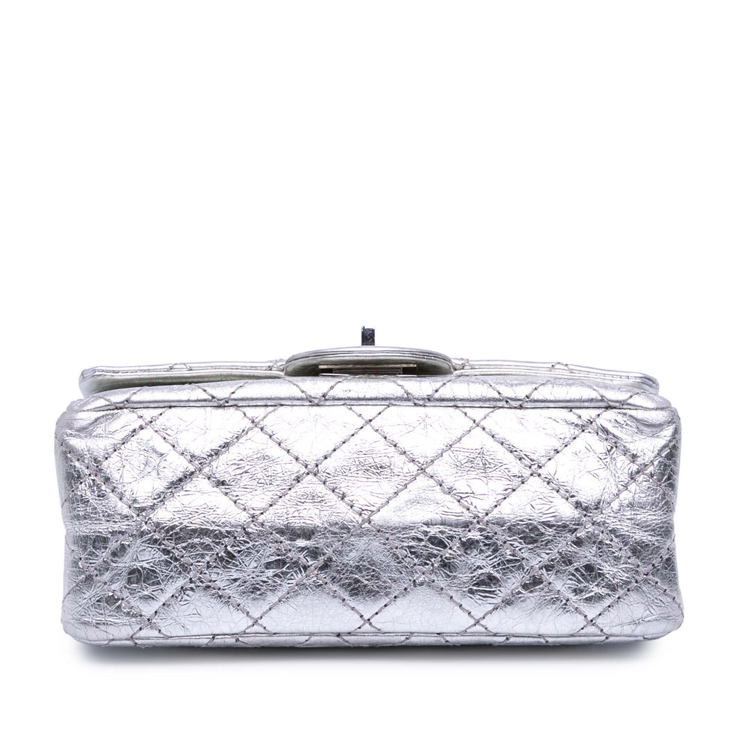 Mini Reissue 2.55 Metallic Aged Calfskin Double Flap 224 Silver - Gaby Paris