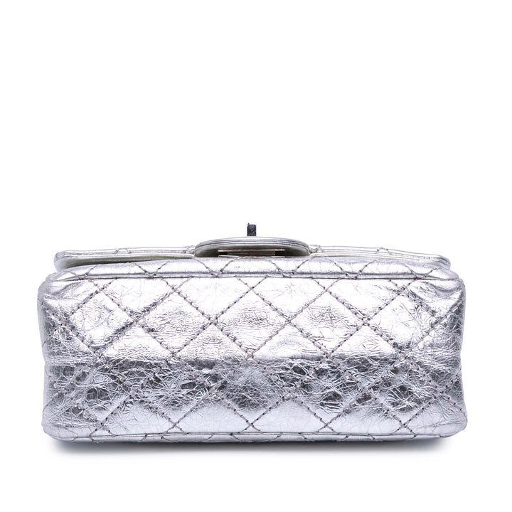 Mini Reissue 2.55 Metallic Aged Calfskin Double Flap 224 Silver - Gaby Paris