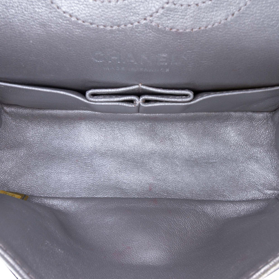 Mini Reissue 2.55 Metallic Aged Calfskin Double Flap 224 Silver - Gaby Paris
