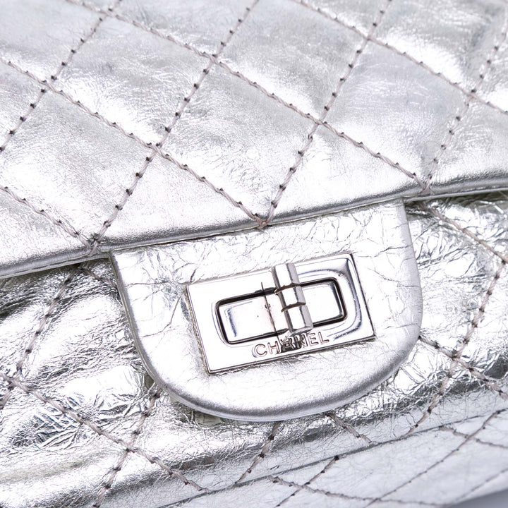 Mini Reissue 2.55 Metallic Aged Calfskin Double Flap 224 Silver - Gaby Paris