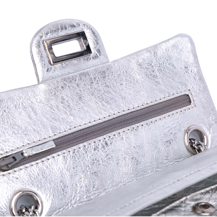 Mini Reissue 2.55 Metallic Aged Calfskin Double Flap 224 Silver - Gaby Paris