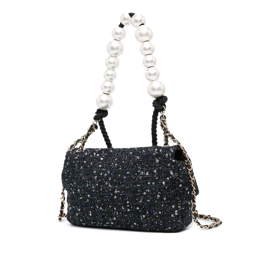 Medium Tweed Pearl Handle Flap Blue - Gaby Paris