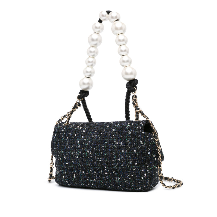 Medium Tweed Pearl Handle Flap Blue - Gaby Paris