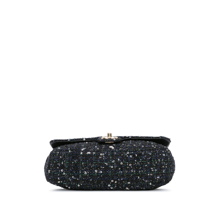 Medium Tweed Pearl Handle Flap Blue - Gaby Paris