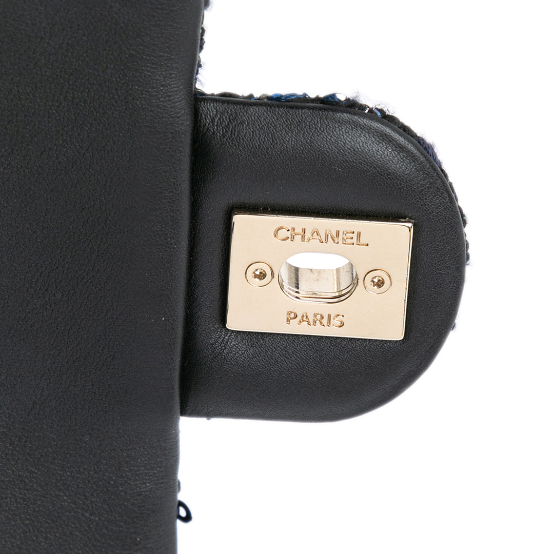 Medium Tweed Pearl Handle Flap Blue - Gaby Paris