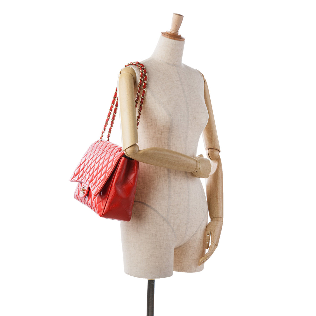 Maxi Classic Lambskin Single Flap Red - Gaby Paris