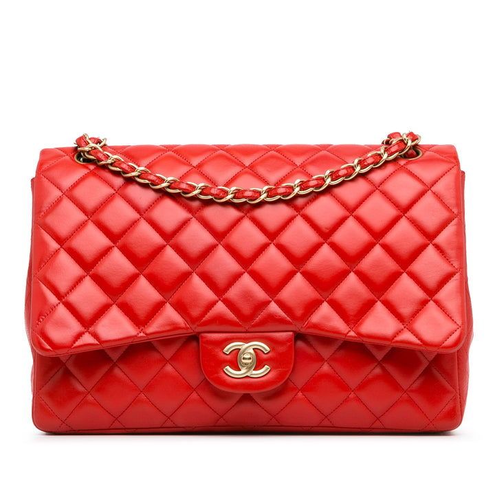 Maxi Classic Lambskin Single Flap Red - Gaby Paris