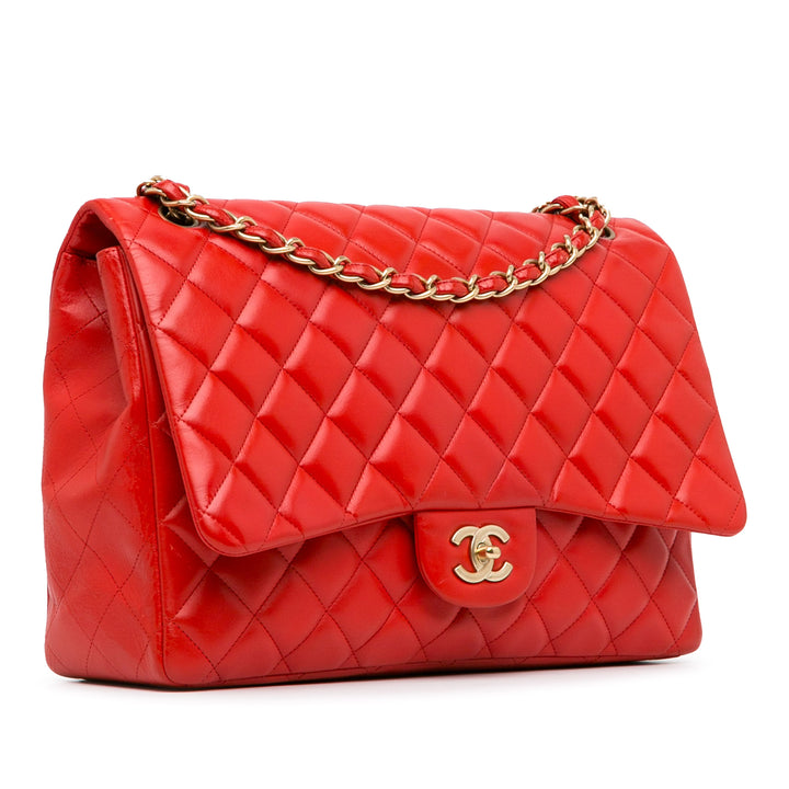 Maxi Classic Lambskin Single Flap Red - Gaby Paris