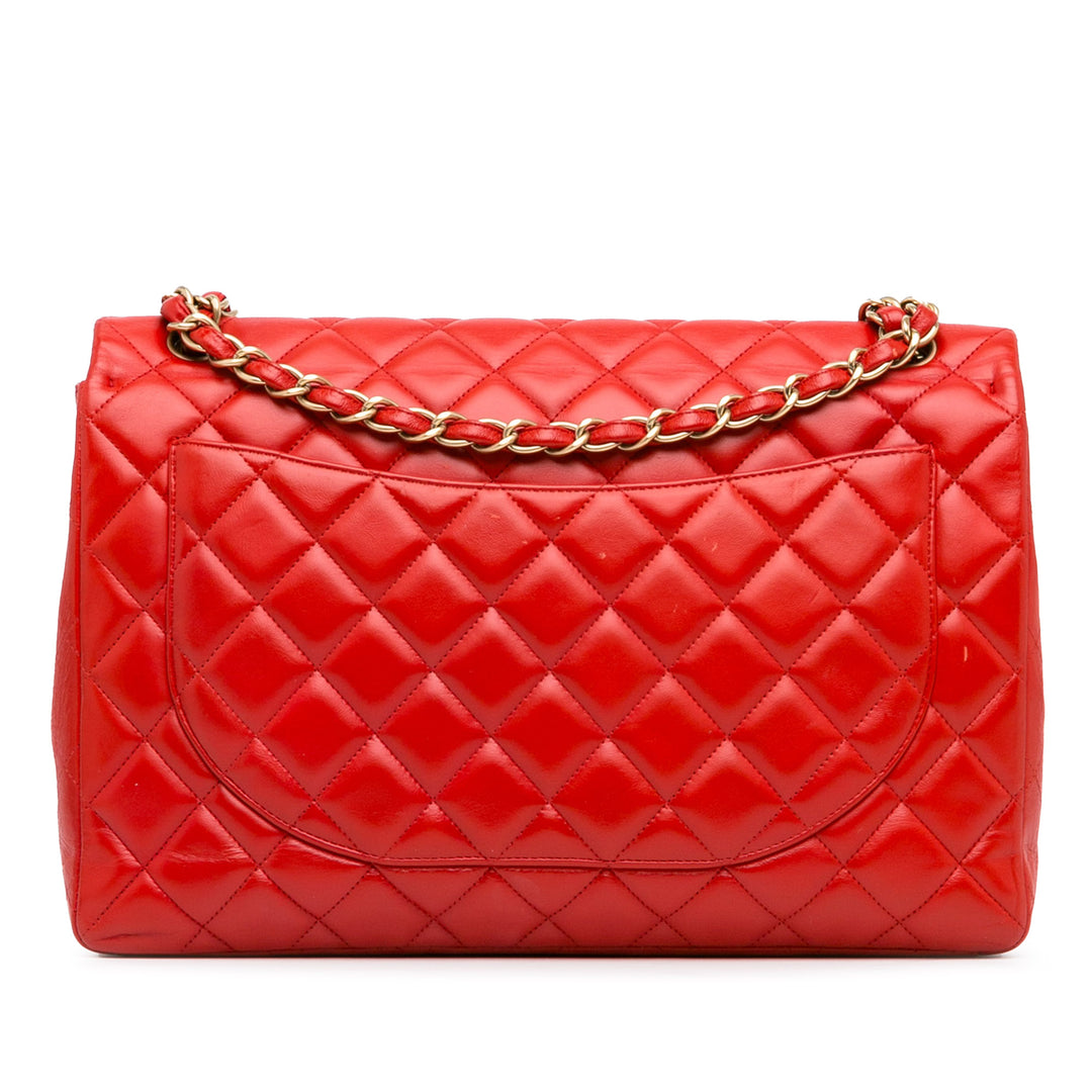 Maxi Classic Lambskin Single Flap Red - Gaby Paris