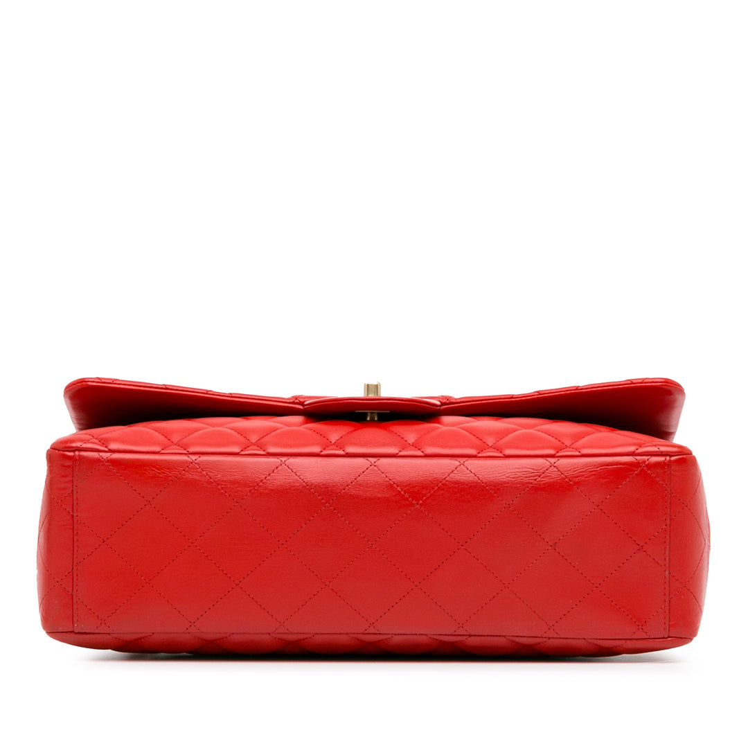 Maxi Classic Lambskin Single Flap Red - Gaby Paris