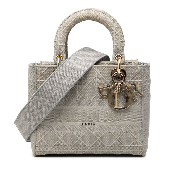 Dior Medium brodé Toile Cannage Lady D Lite