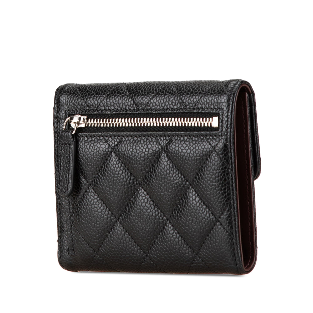 CC Quilted Caviar Compact Flap Wallet Black - Gaby Paris