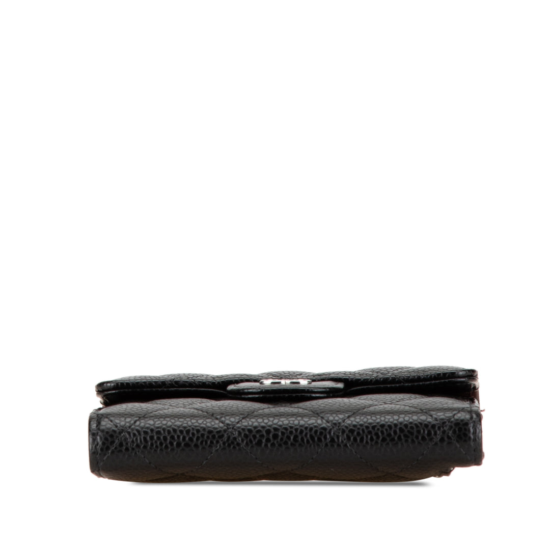 CC Quilted Caviar Compact Flap Wallet Black - Gaby Paris