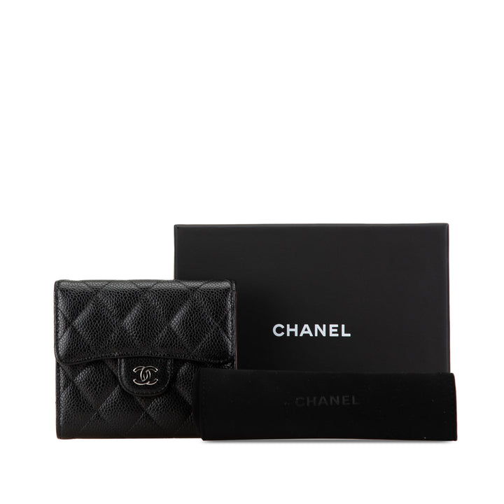 CC Quilted Caviar Compact Flap Wallet Black - Gaby Paris