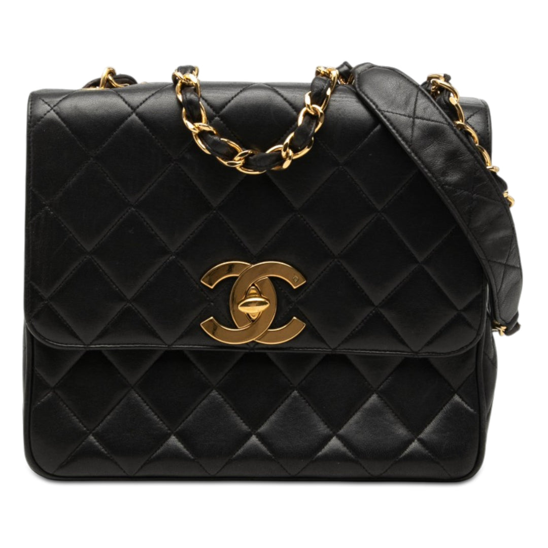 Chanel XL CC Matelassé Cuir d’agneau Square Simple rabat