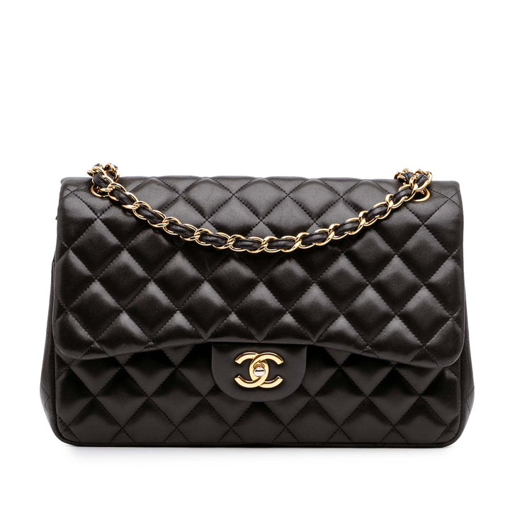 Jumbo Classic Lambskin Double Flap Black - Gaby Paris