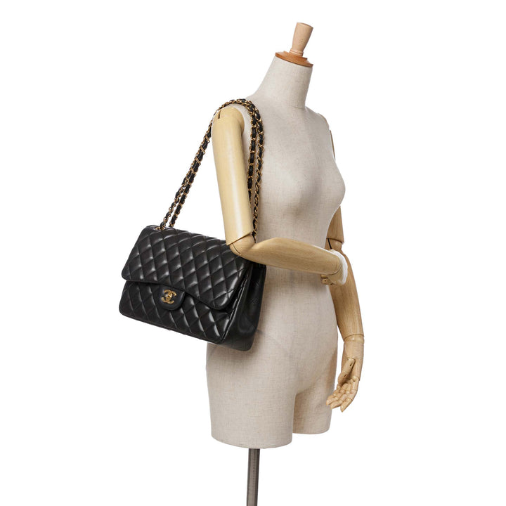 Jumbo Classic Lambskin Double Flap Black - Gaby Paris