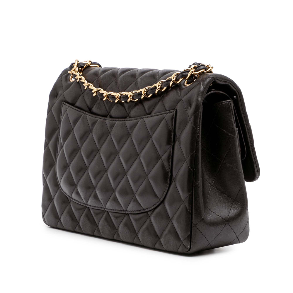 Jumbo Classic Lambskin Double Flap Black - Gaby Paris
