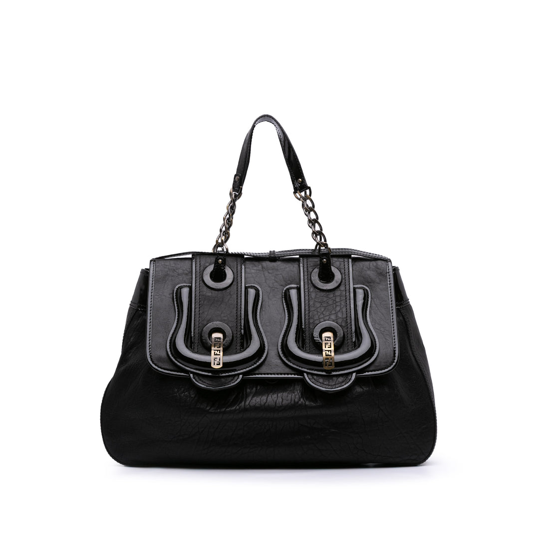 Large Leather B Bis Top Handle Bag Black - Gaby Paris