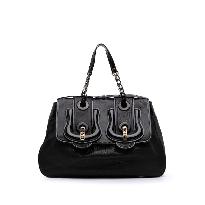 Large Leather B Bis Top Handle Bag Black - Gaby Paris