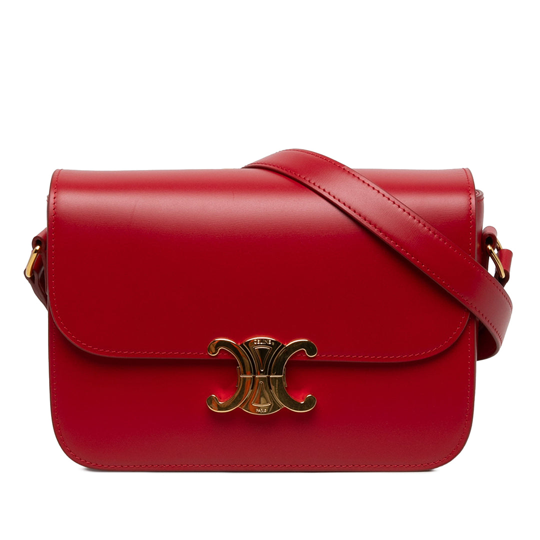 Celine Classique brillant Triomphe Sac Cuir de veau Rouge – vue principale – GABY PARIS
