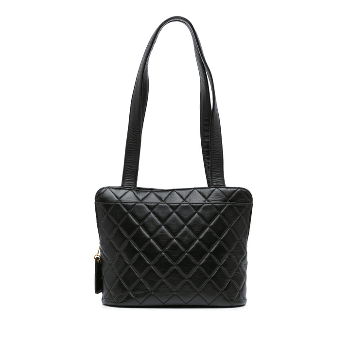 Quilted Lambskin Shoulder Bag Black - Gaby Paris