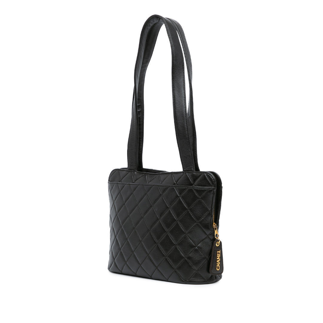 Quilted Lambskin Shoulder Bag Black - Gaby Paris