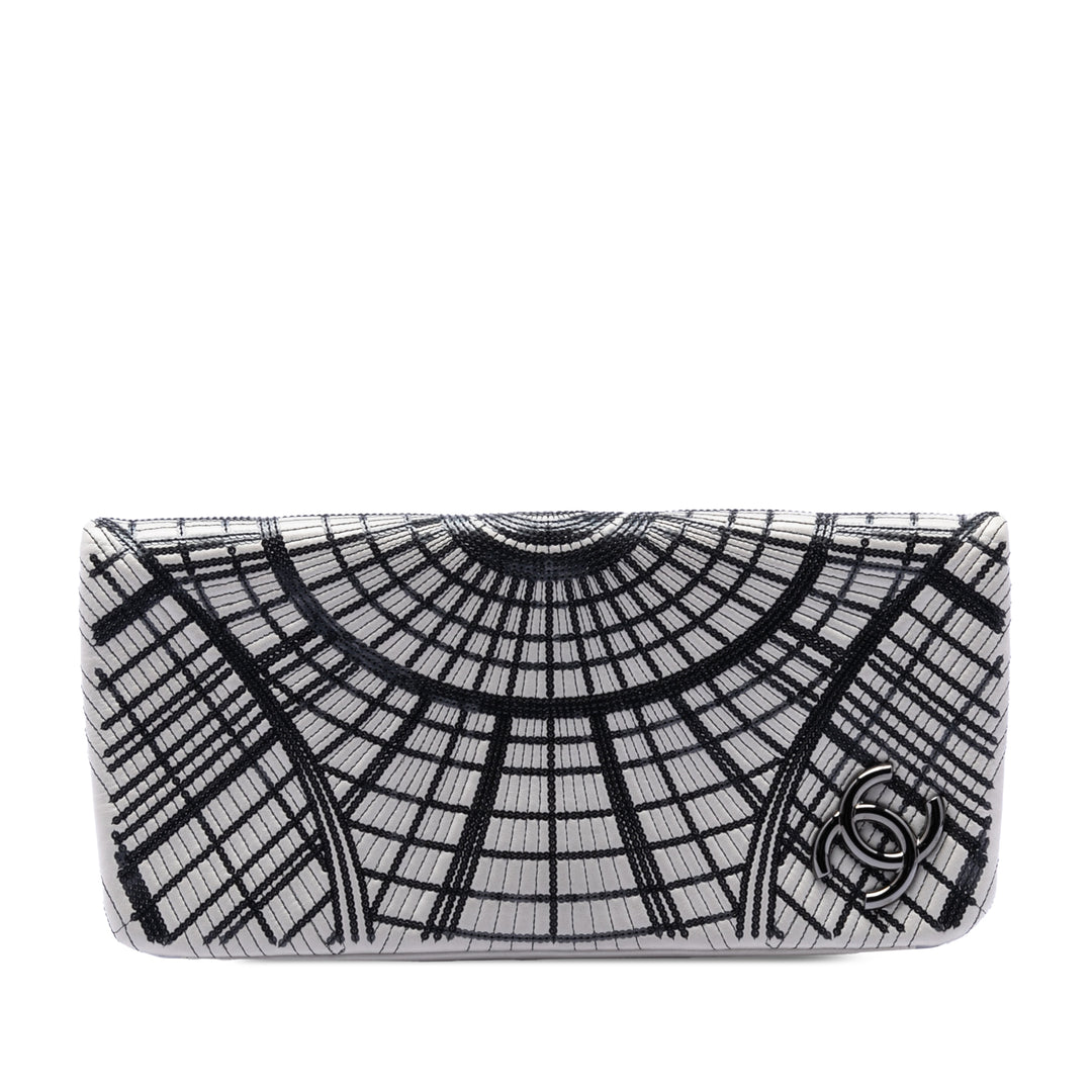 Sequins Orné Palais Pochette Cuir d'agneau Gris