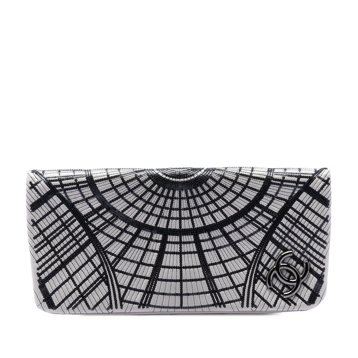 Sequins Orné Palais Pochette Cuir d'agneau Gris