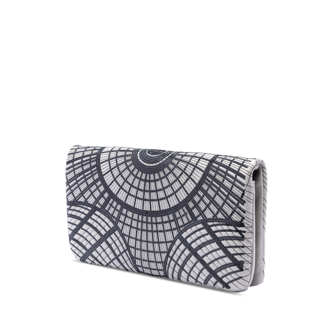Sequins Orné Palais Pochette Cuir d'agneau Gris
