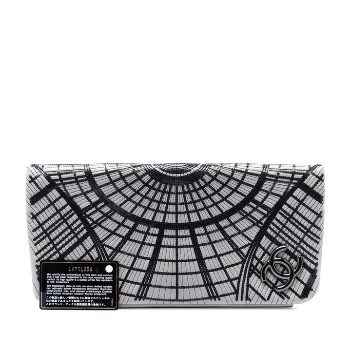 Sequins Orné Palais Pochette Cuir d'agneau Gris