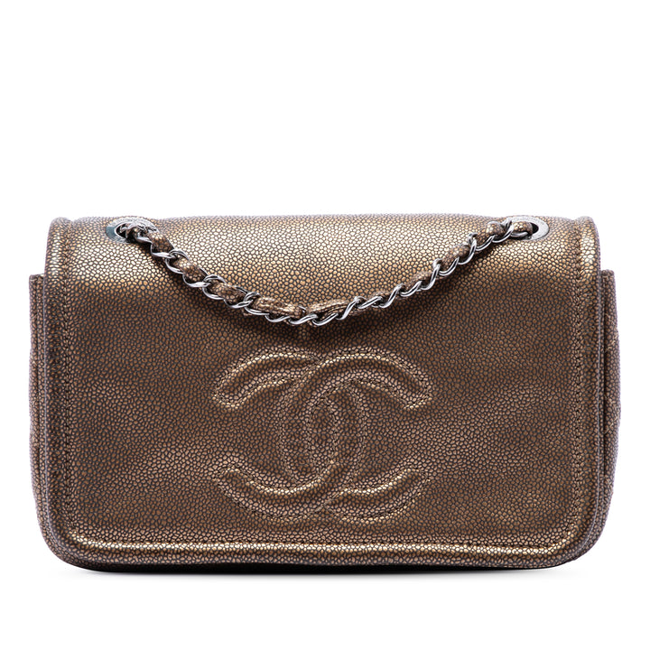 Chanel Métallisé CC Timeless à rabat Petit Cuir caviar