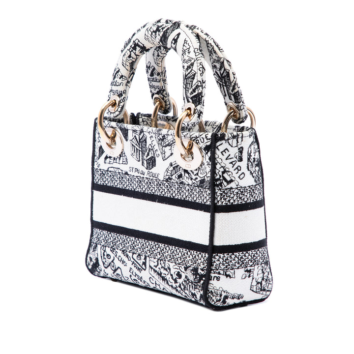 Dior brodé Plan de Paris Lady D-Lite Mini Blanc – vue 2 – GABY PARIS