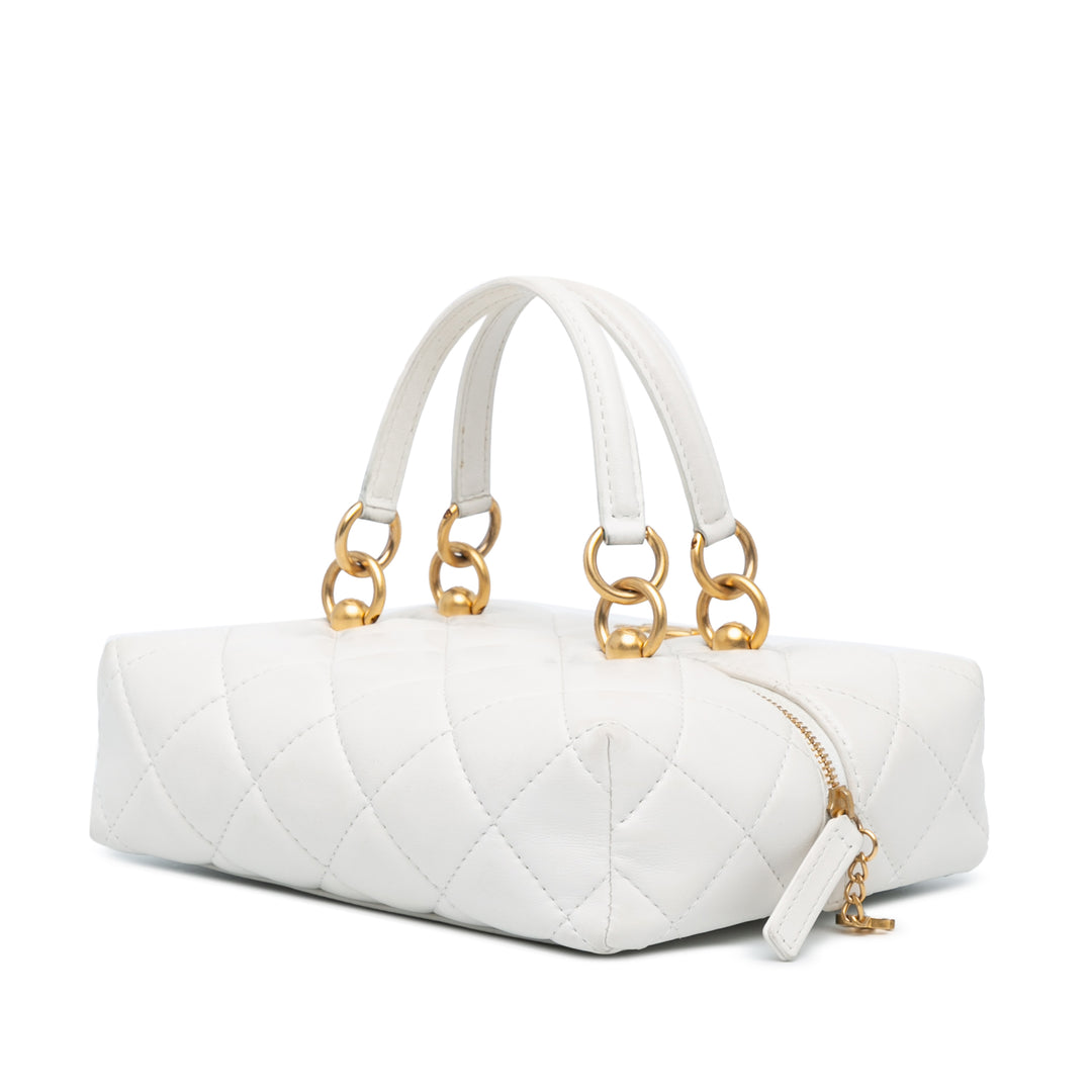 Métiers d'Art CC Quilted Lambskin Box with Top Handle White - Gaby Paris