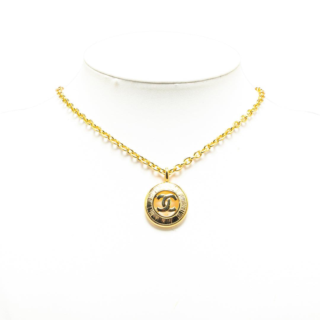 Gold Plated CC Round Pendant Necklace Gold - Gaby Paris