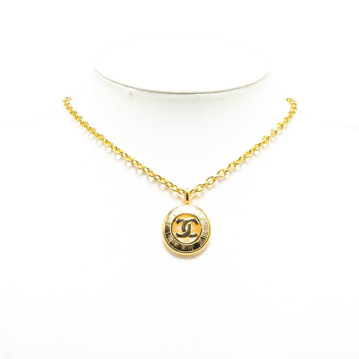 Gold Plated CC Round Pendant Necklace Gold - Gaby Paris