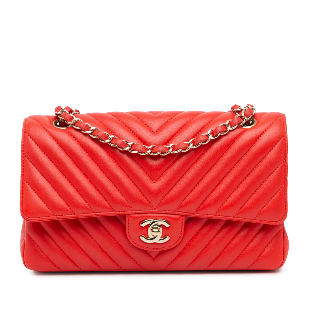 Medium Classic Chevron Lambskin Double Flap Red - Gaby Paris