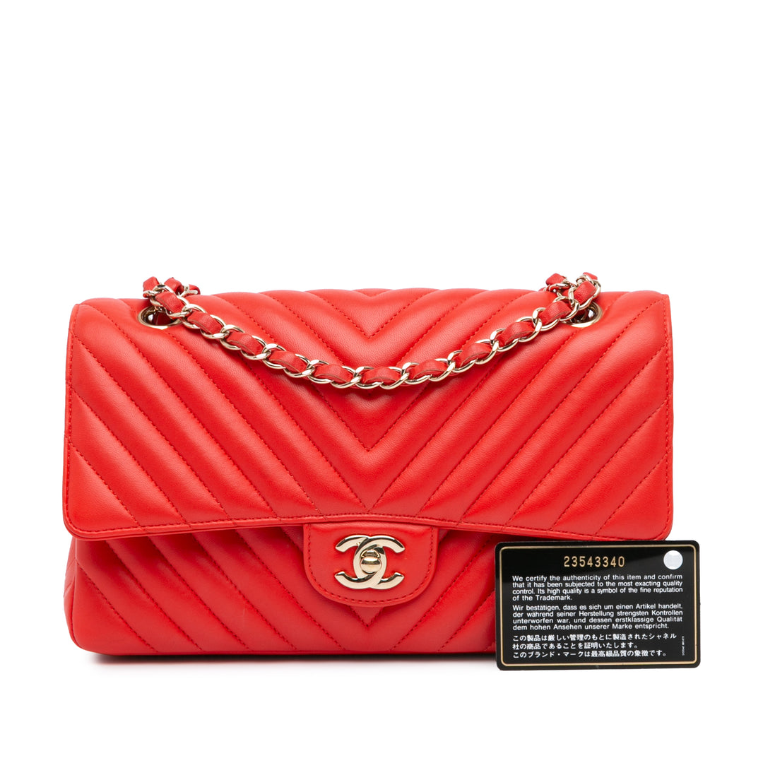 Medium Classic Chevron Lambskin Double Flap Red - Gaby Paris