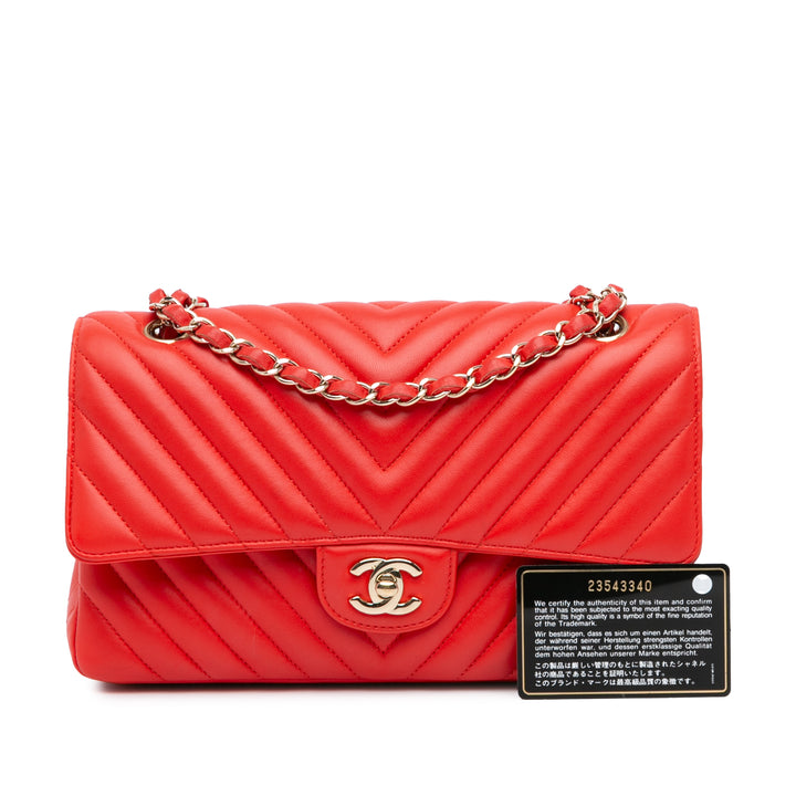 Medium Classic Chevron Lambskin Double Flap Red - Gaby Paris