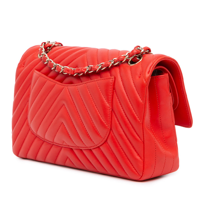 Medium Classic Chevron Lambskin Double Flap Red - Gaby Paris