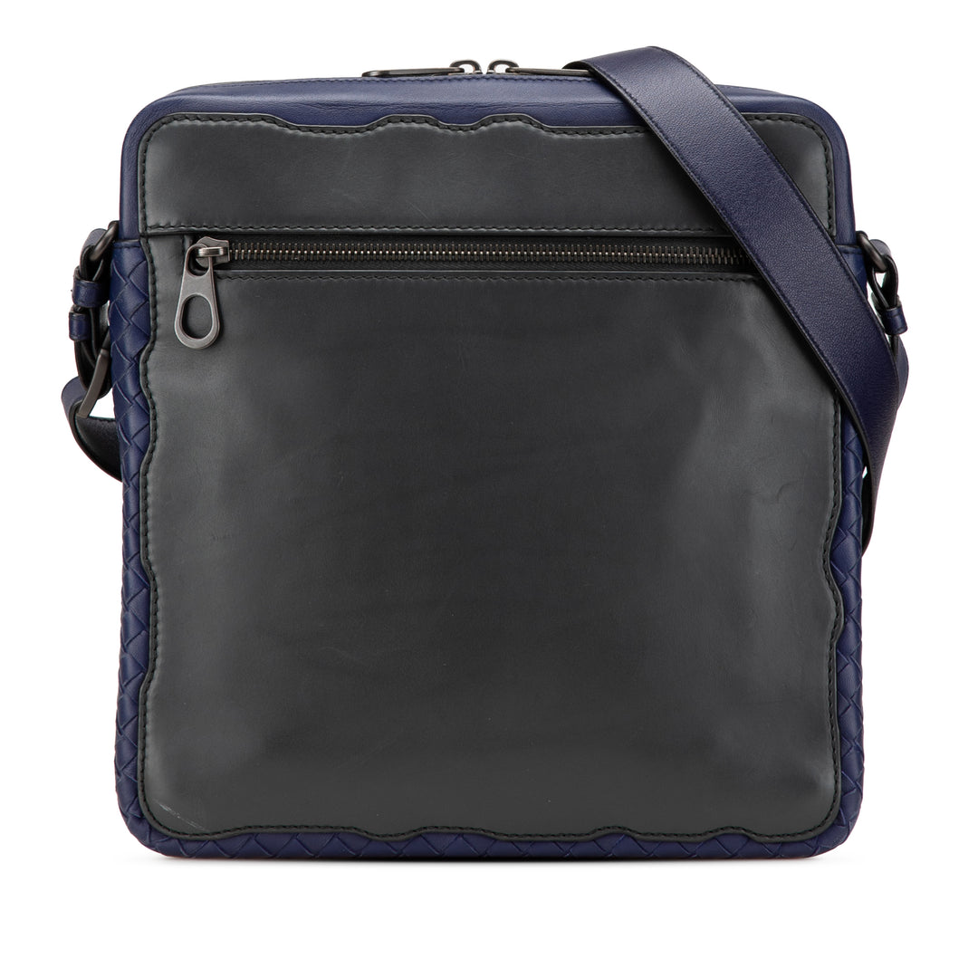 Intrecciato Trimmed Leather Crossbody Black - Gaby Paris