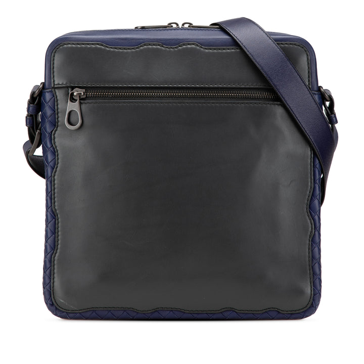 Intrecciato Trimmed Leather Crossbody Black - Gaby Paris