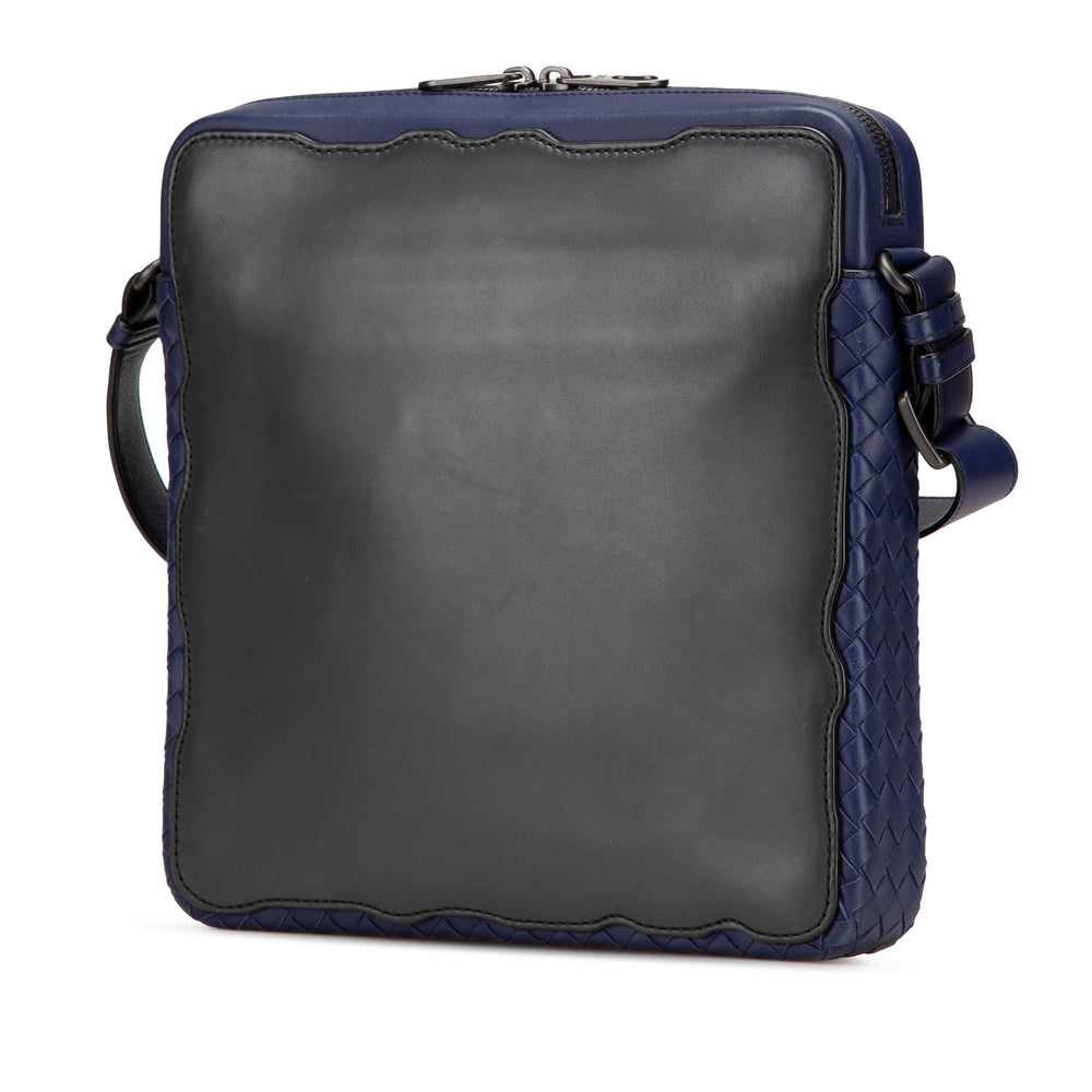 Intrecciato Trimmed Leather Crossbody Black - Gaby Paris