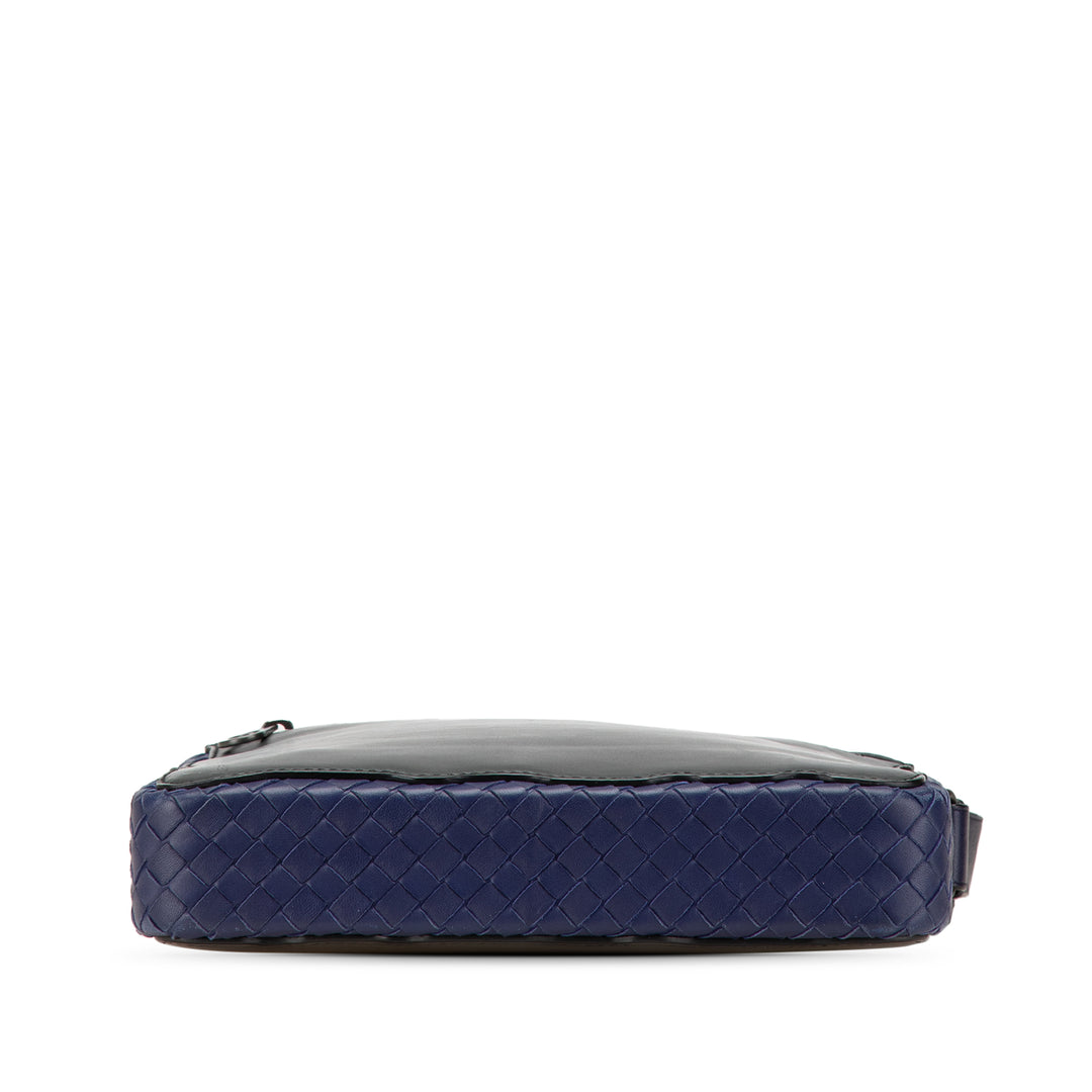 Intrecciato Trimmed Leather Crossbody Black - Gaby Paris
