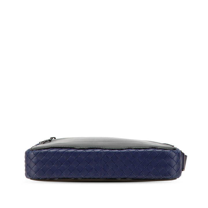 Intrecciato Trimmed Leather Crossbody Black - Gaby Paris